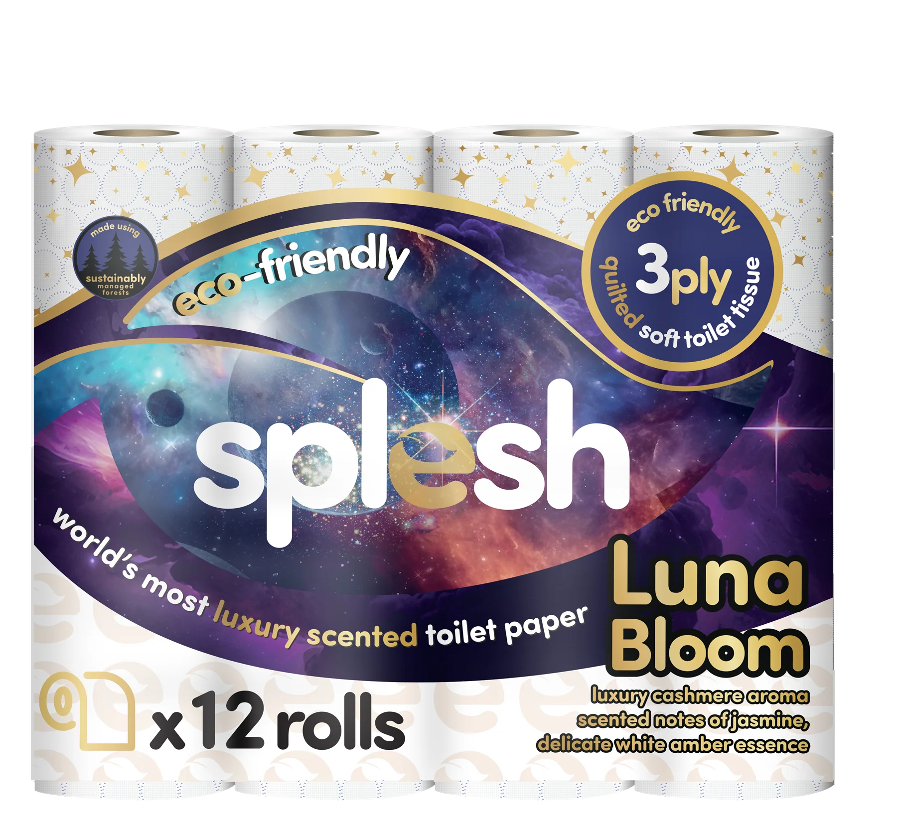 Splesh Quilted Luna Bloom 3-Ply Luxury Scented Toilet Tissue Paper, 12 Rolls