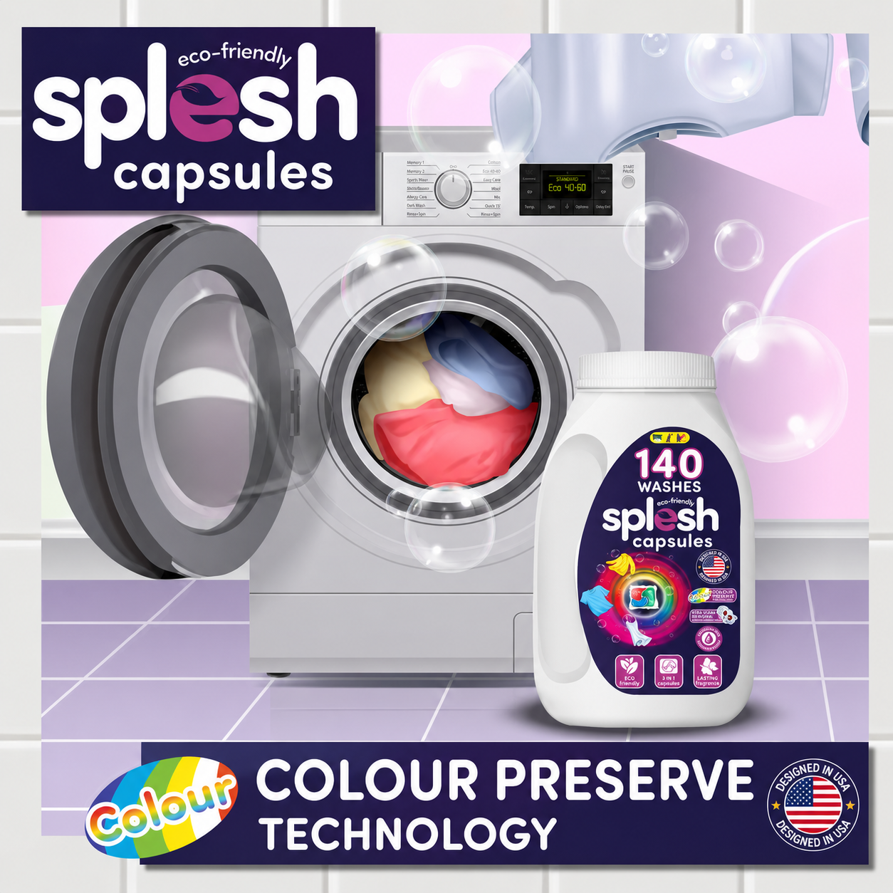 Splesh Xtra Stain Removal 3in1 Laundry Capsules, 5 Months Supply Bulk Buy 140 Washes
