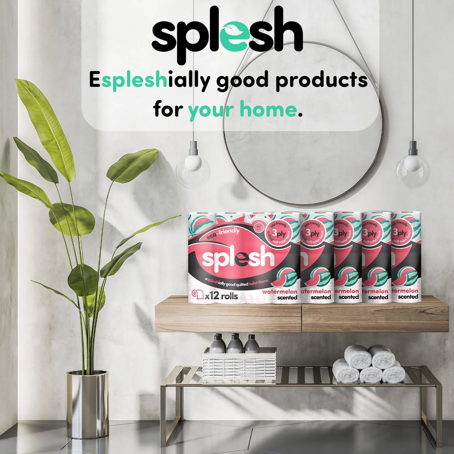 Splesh Quilted Toilet Roll Luxury Watermelon 3-Ply Soft Toilet Paper, 24 Rolls