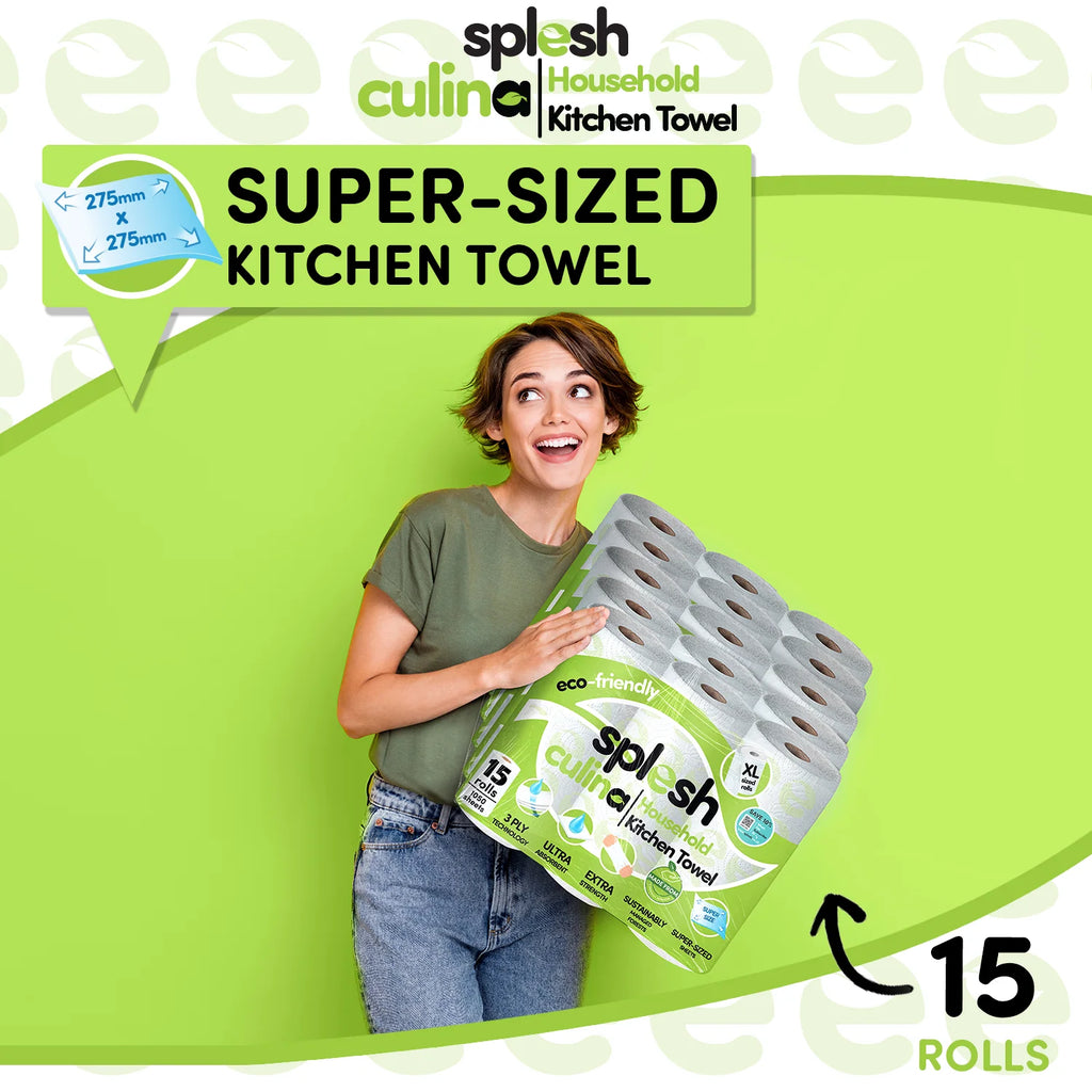 Splesh Culina Kitchen Towel 3 Ply Ultra Absorbent Household XL Roll, 15 Rolls