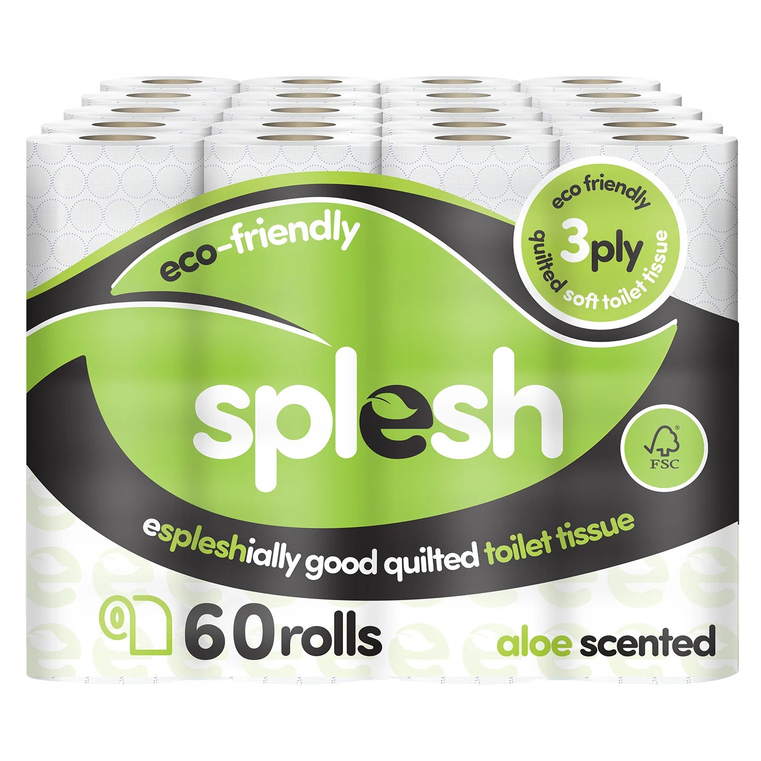 Splesh Toilet Roll Eco-Friendly, Soft & Quilted, Aloe Vera, 60 Rolls