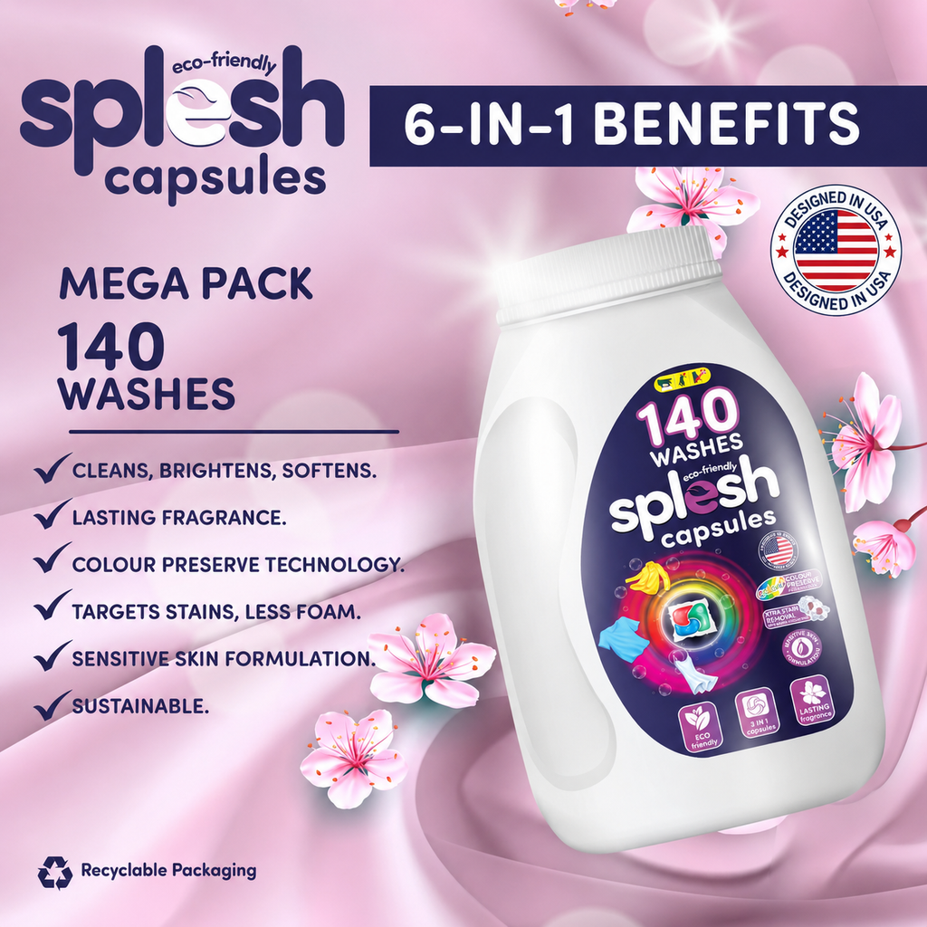 Splesh Xtra Stain Removal 3in1 Laundry Capsules, 5 Months Supply Bulk Buy 140 Washes