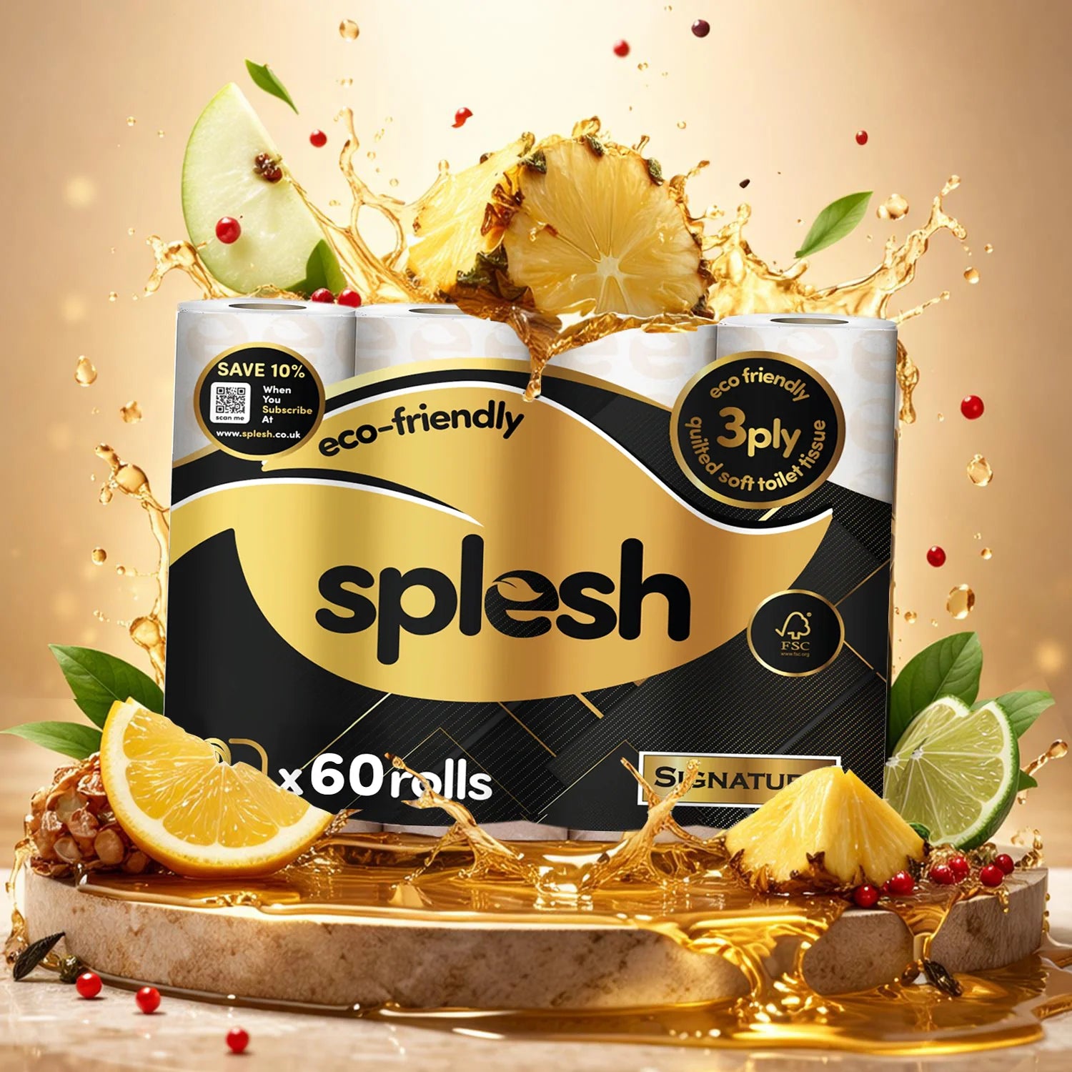 Splesh Toilet Roll Signature Scented 60 Rolls|Quilted 3-Ply Soft Toilet Paper