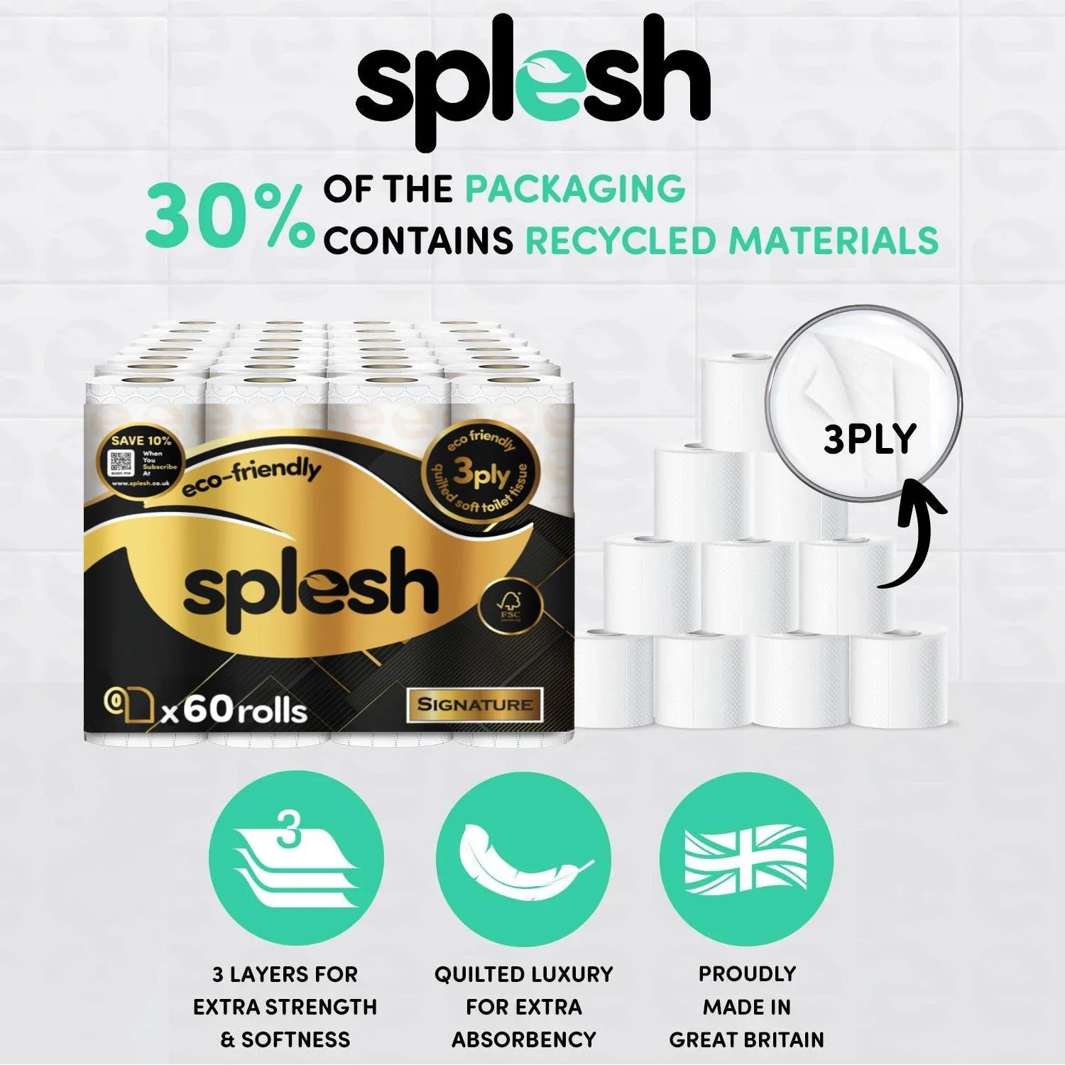 Splesh Toilet Roll Signature Scented 60 Rolls|Quilted 3-Ply Soft Toilet Paper