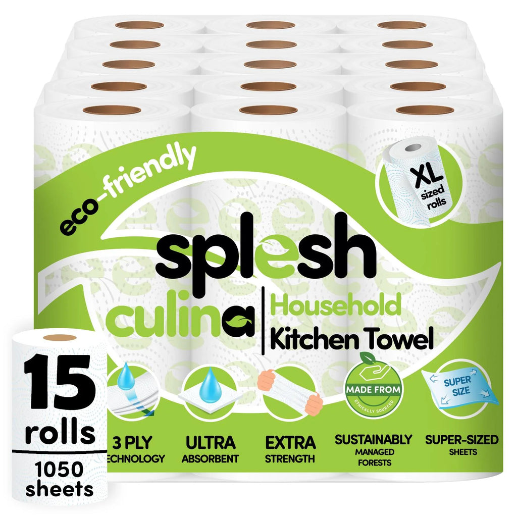 Splesh Culina Kitchen Towel 3 Ply Ultra Absorbent Household XL Roll, 15 Rolls