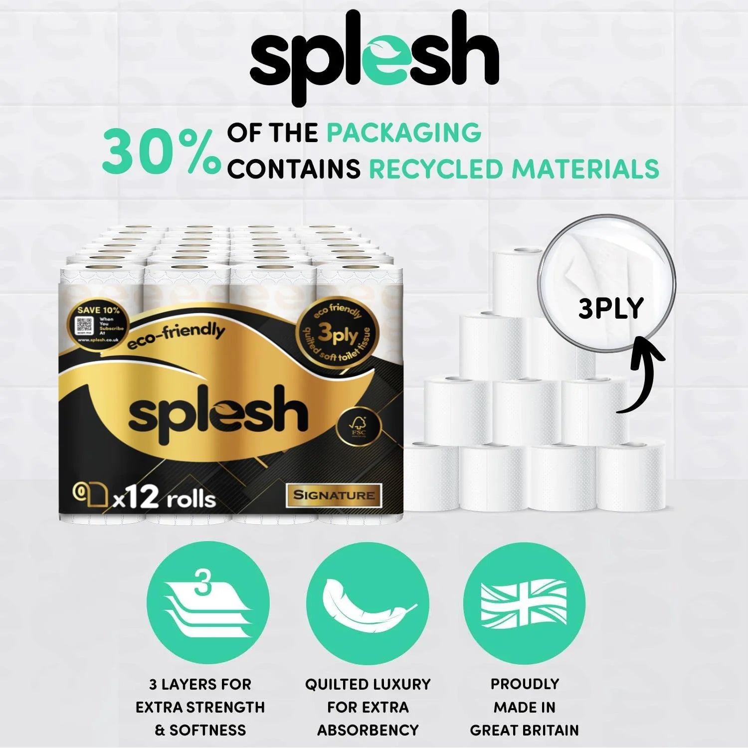 Splesh Toilet Roll Signature Scented 12 Rolls|Quilted 3-Ply Soft Toilet Paper